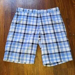 Nike Golf Dri-FIT Plaid Shorts Men’s 36 Blue White Checkered Performance A7